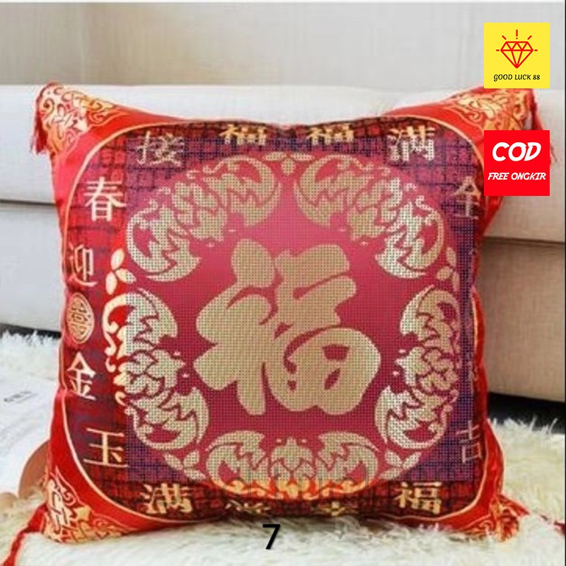 Sarung Bantal Imlek CheongSam Dua Sisi Filosofi Hoki untuk Bantal Sofa Ukuran 40x40cm dan 45x45cm