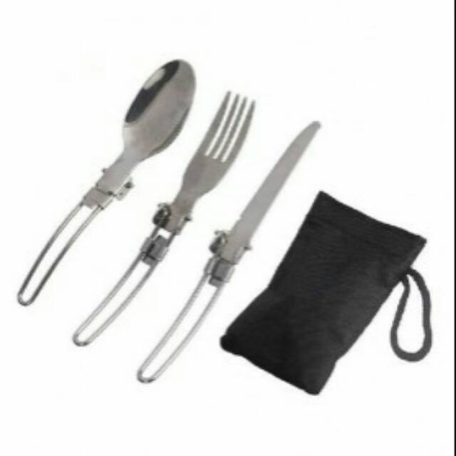 Sendok garpu pisau lipat portable outdoor camping stainless