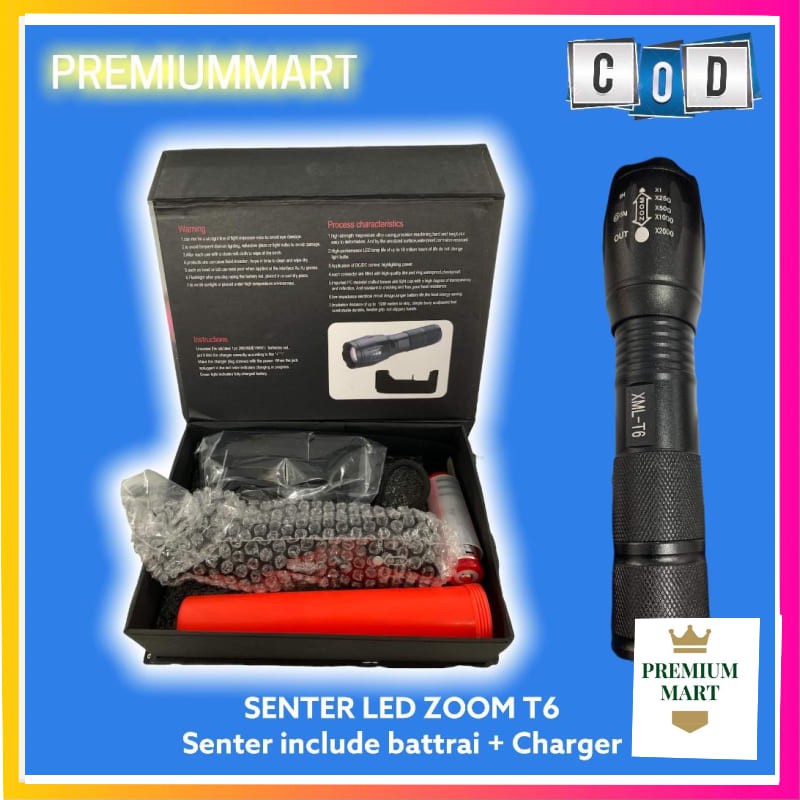 Senter LED Cahaya Super Terang Cree Laser  XML T6 Murah Awet Asli [PM]