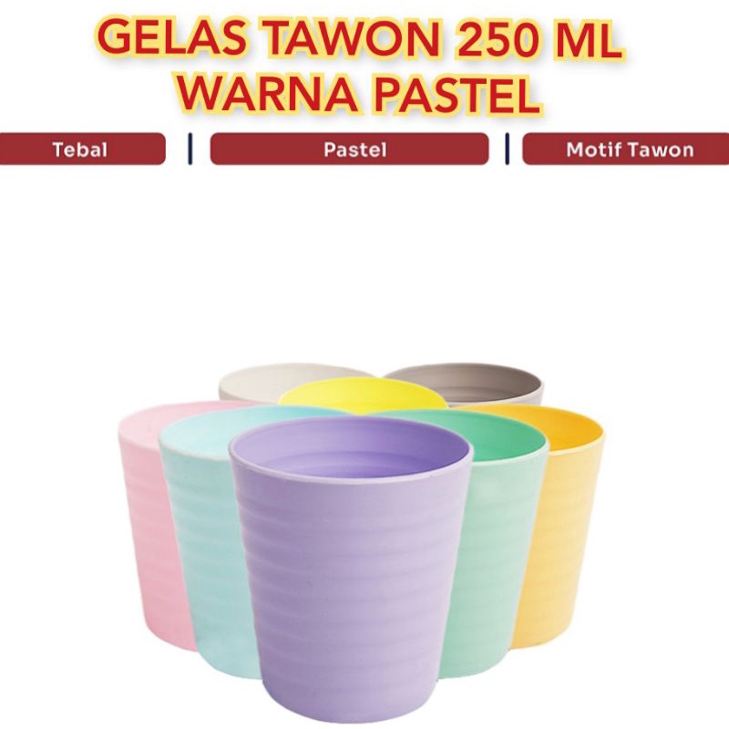 GELAS MINUM - 250 ML - WARNA - PASTEL - MOTIF  / GELAS PLASTIK - ES - TEH - MANIS - KOPII