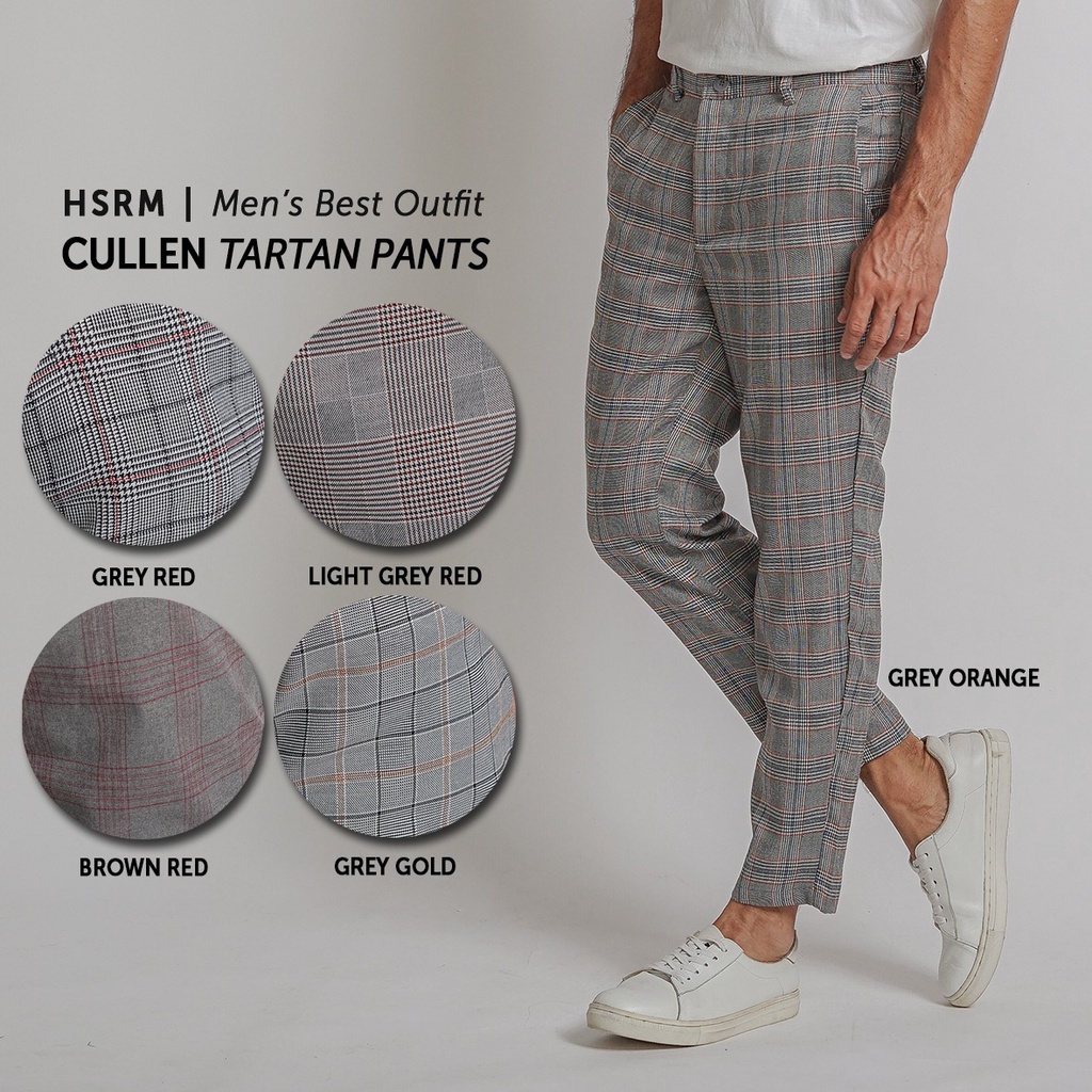 HSRM - Celana Chino Trousers Slimfit Tartan Celana Kotak Kotak Pria Ankle Pants Cullen 296 302