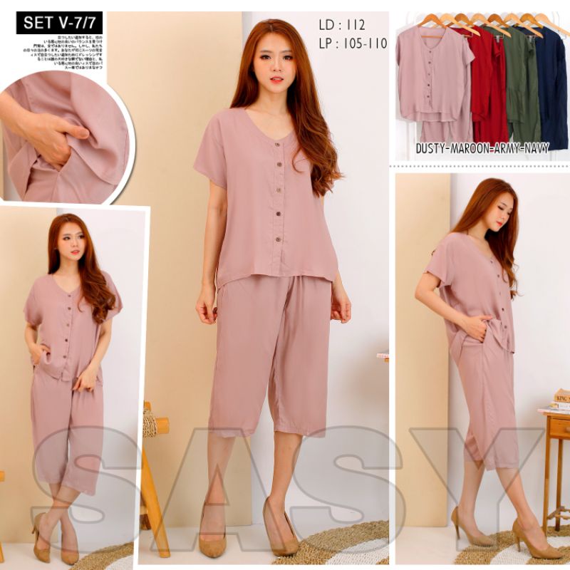 COD Setelan Wanita Kekinian / Setelan Rayon 7per8 / Setelan Rayon Daily Set Rayon Polos Korea Style