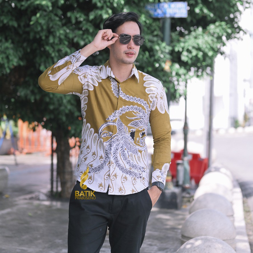 Monjali Kemeja Pria Batik Prabuseno Original Lengan Panjang Printing Halus Slimfit Full Furing Bahan
