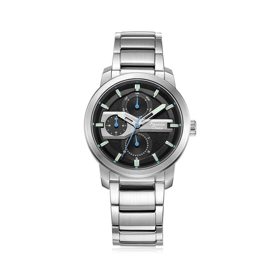 Jam Wanita Alexandre Christie AC 6562 BF Chronograph Silver Black dial Blue Stainless Original