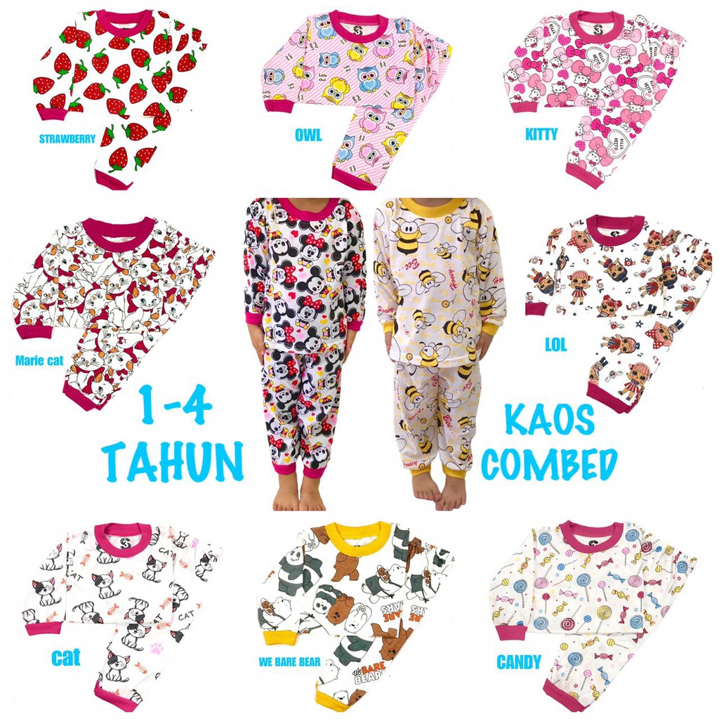 (1KG MUAT 7 STEL) BAJU TIDUR ANAK PEREMPUAN/CEWEK PIYAMA PP PAJAMAS BAHAN KAOS KATUN COMBED