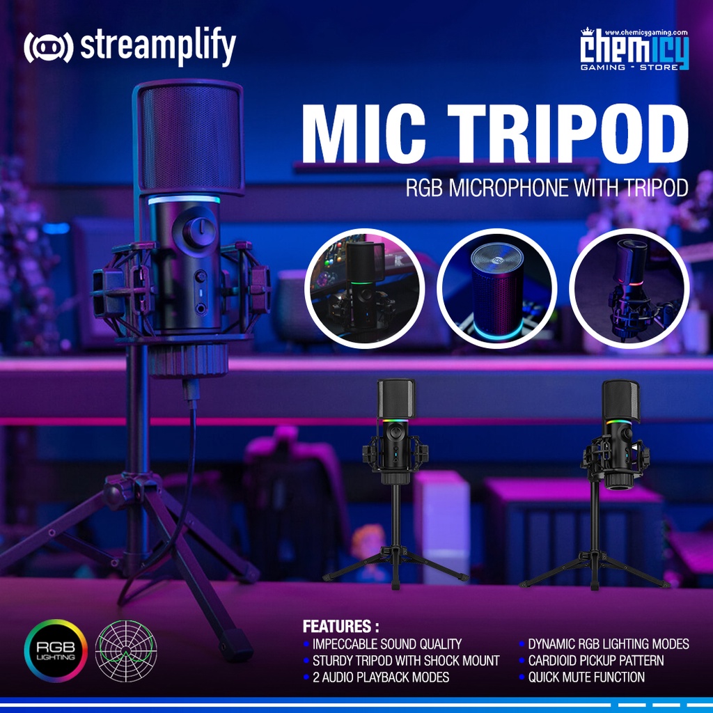 Streamplify Mic Tripod RGB USB Microphone with Dekstop Stand