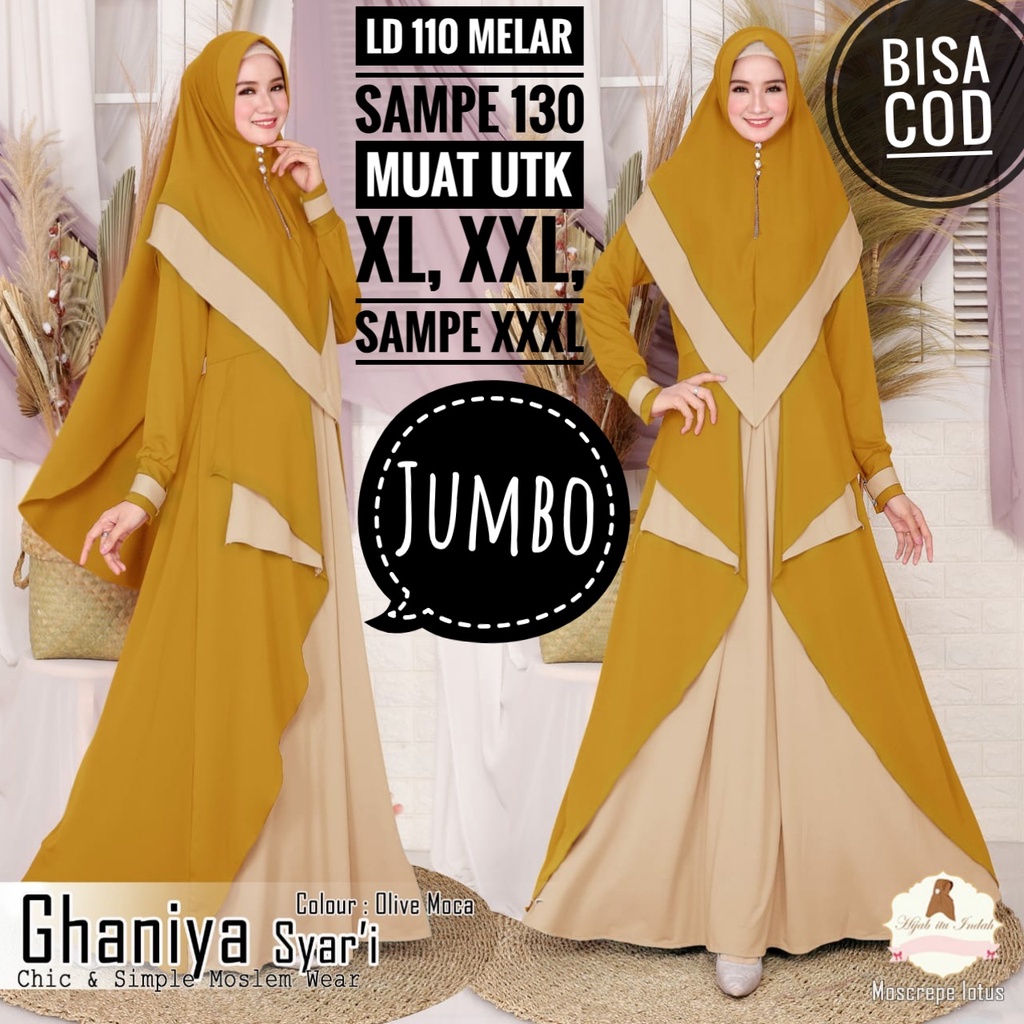Gamis Syar'i Jumbo XXXXL LD 110-130 Samara Moscrepe Big size Polos Khimar Panjang