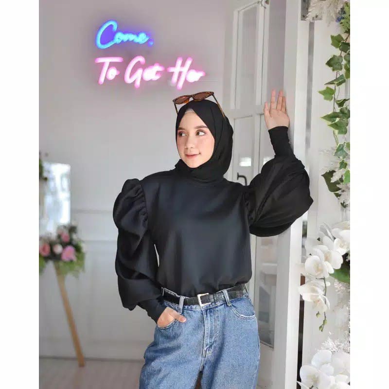 QR - ZEC   Blouse Tangan Puff /  Melva Blouse / Atasan Wanita Korean / Blus