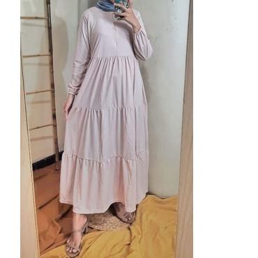 Gamis Rumbai BUSUI Lengan Panjang Fashion Muslim Zalfa Fit L-XL Lingkar Dada 100cm Panjang 130cm