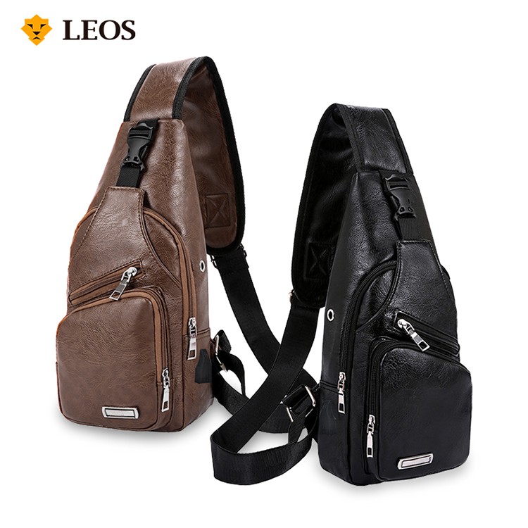 

LEOS Original Tas Selempang Kulit Murah Pria/Wanita (Sling Bag) + Port USB (Free Kabel)