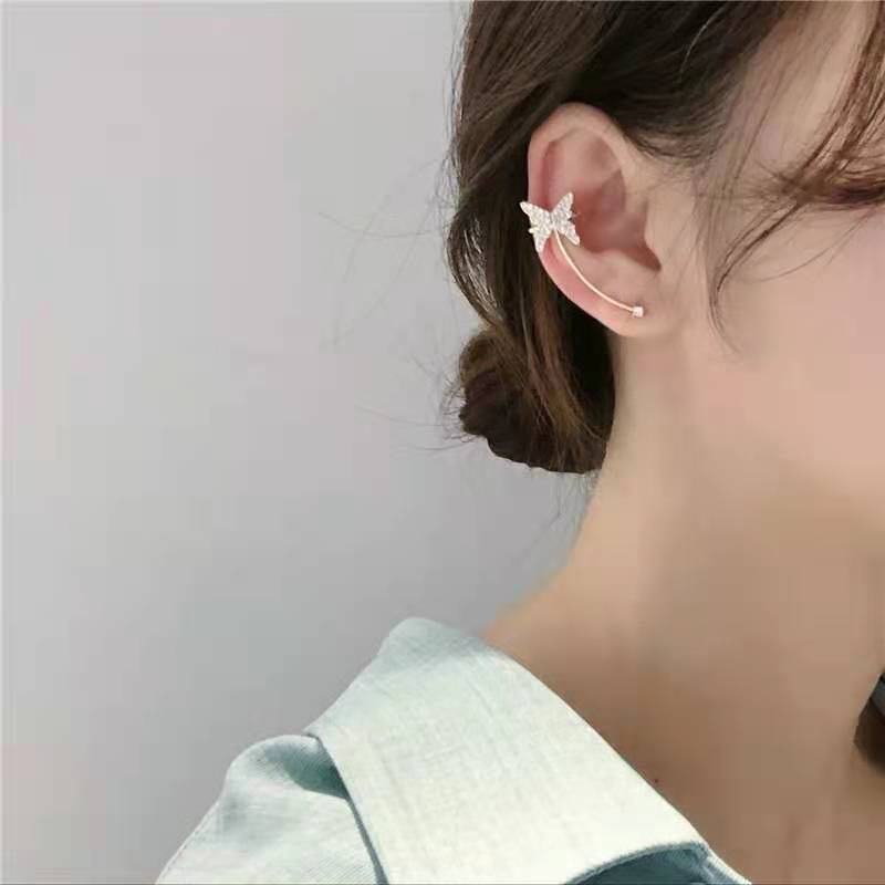 Anting Kupu-Kupu Berlian Berkilau one-piece Asimetris Aksesoris Telinga Korea Wanita