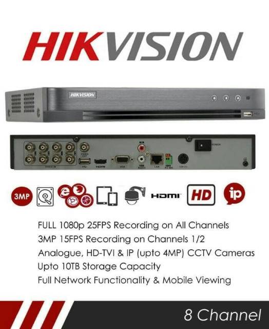 PAKET CCTV HIKVISION 8CHANNEL 2MP FULL HD 1080P TURBO HD KOMPLIT TGL PASANG