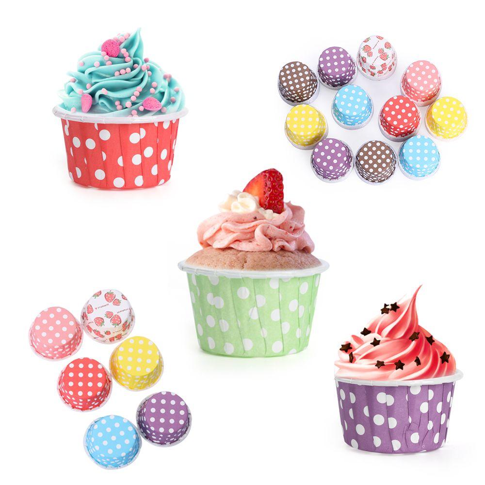 Populer 100PCS Muffin Cup Home Dot Hias Cupcake Liner Anti Minyak