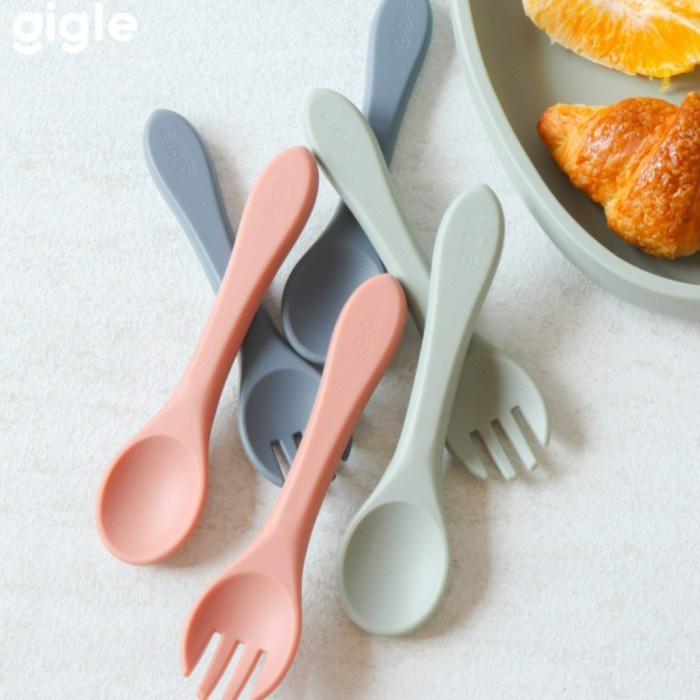 Gigle Baby Silicone Spoon &amp; Fork Sendok Garpu Alat Makan Bayi Premium