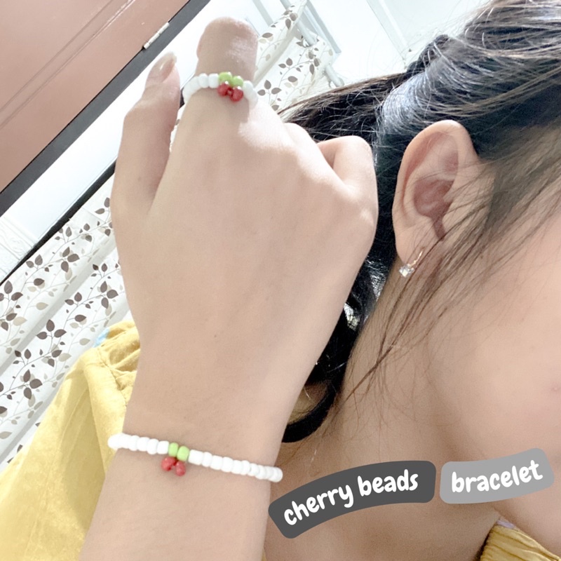 CHERRY BEADS SET RING &amp; BRACELET / GELANG MANIK KOREA MODEL CHERRY / GELANG CHERRY / CINCIN CHERRY