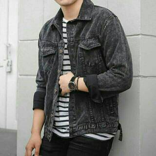 PROMO Jaket  jeans  warna  Sandwash Black Shopee Indonesia