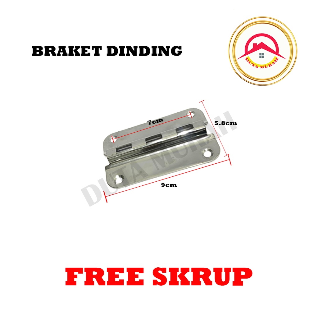 Braket dinding  Kaca dan Braket Kayu singel ( 1pcs) .. Besi Chrome stanless.... Free Skrup