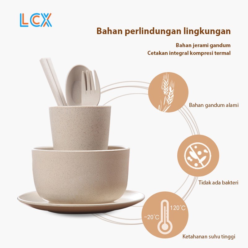 LCX Mangkok Wheat Straw Plastik Mangkuk Kuah Makan BowlSendok/Sumpit/Gelas air/VS-12