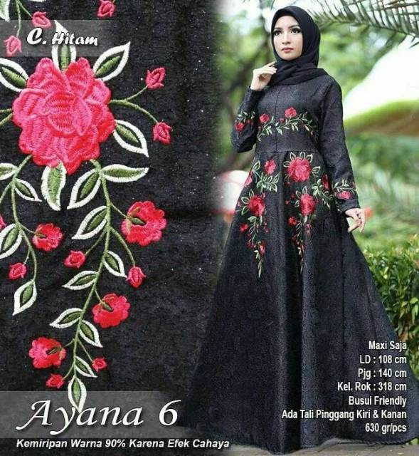 Mm GAMIS PESTA AYANA FLOWER MAXI DRESS MUSLIM BAJU MUSLIM WANITA JAQUARD MOTIF KEONG MEWAH