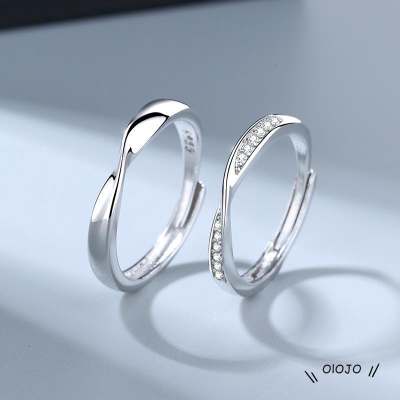 【COD】Cincin Pasangan Model Terbuka Adjustable Warna Silver Hias Berlian Imitasi Untuk Pria / Wanita