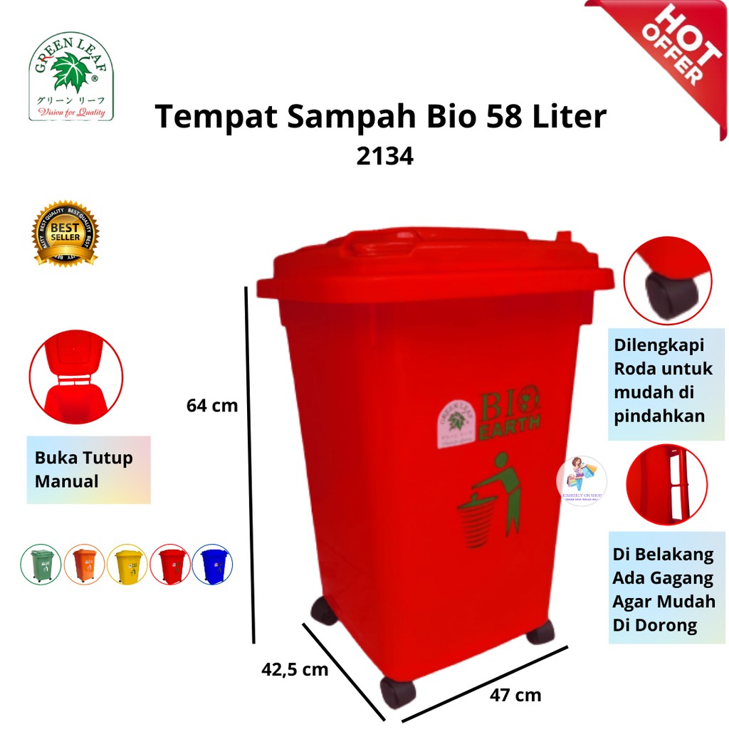 Tempat Sampah BIO 58 Liter 2134 Green Leaf Dustbin Roda