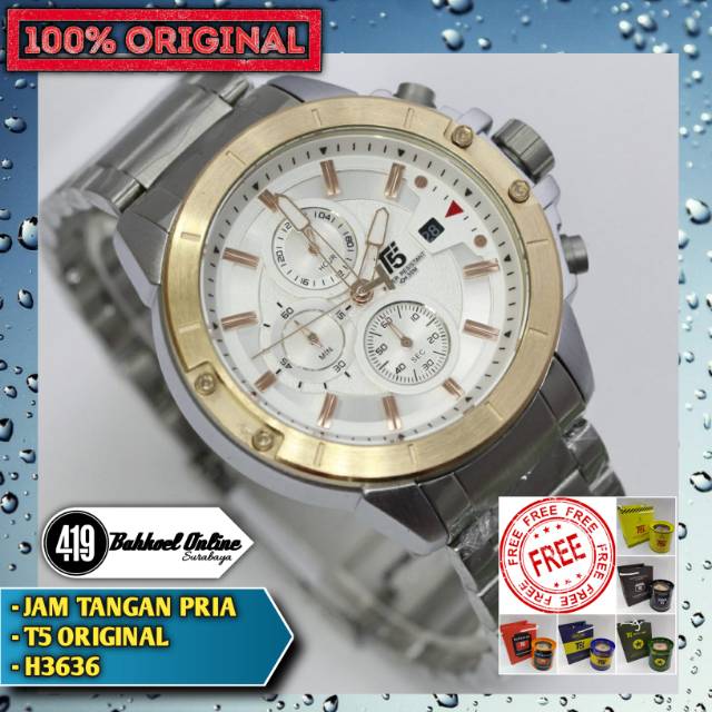 Jam tangan Pria ORIGINAL T5 H3636 Silver Gold