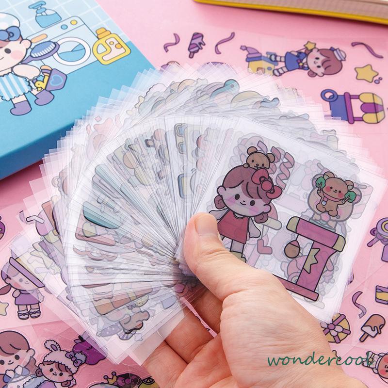 20 Lembar Stiker Motif Kartun Hewan Peliharaan Perempuan Bahan PVC Anti Air Untuk Dekorasi Scrapbook -Won