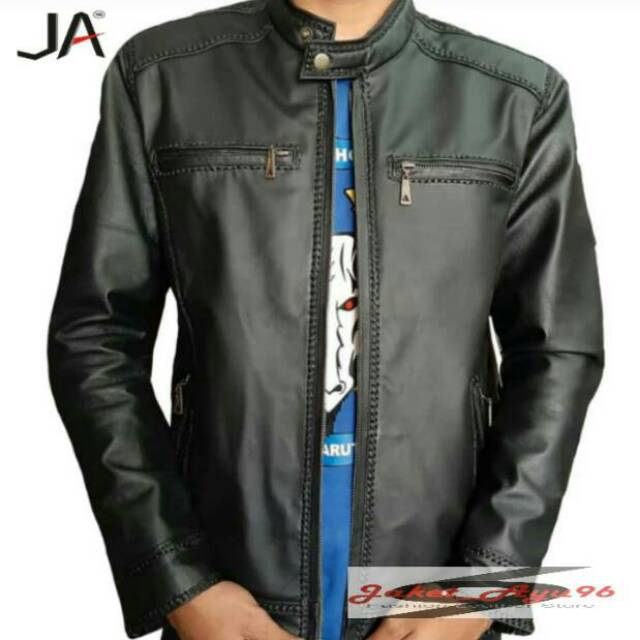 Jaket kulit pria cowok keren motif sulam