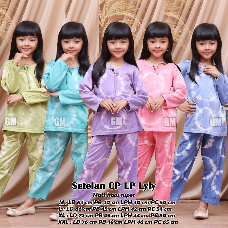 Setelan anak perempuan lengan panjang bahan kaos motif tye dye terbaru