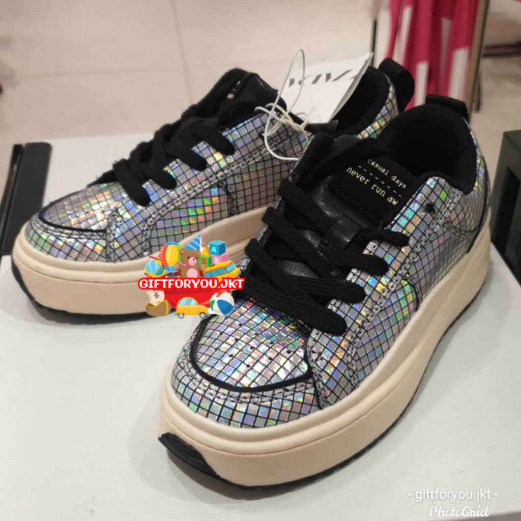 Sepatu Zara Kids Anak Perempuan Embellished Sneakers Shoes Kids Casual Tali Kasual Style Fashion Sne