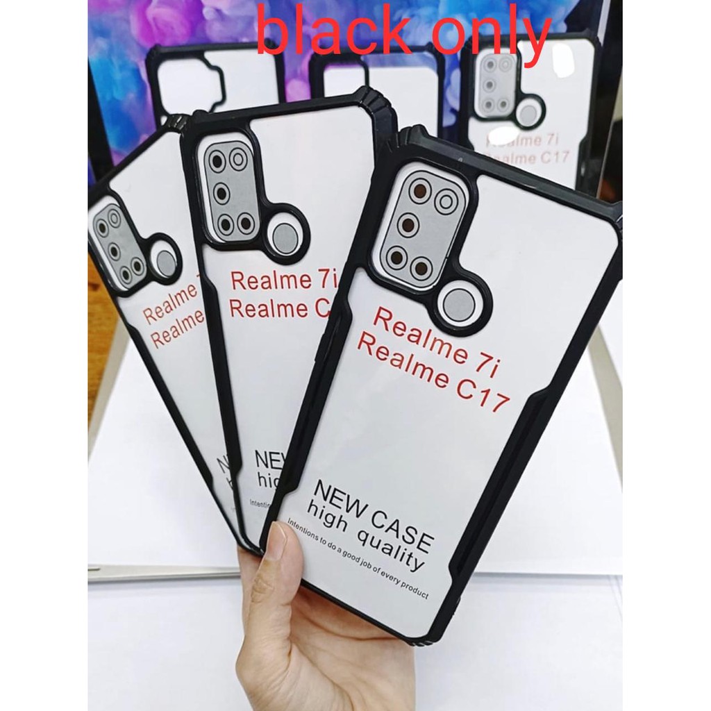 Fashion macaron BLACK four-corner anti-fall soft edge hard case REALME 7I/C17/7/NARZO 20 PRO/7PRO