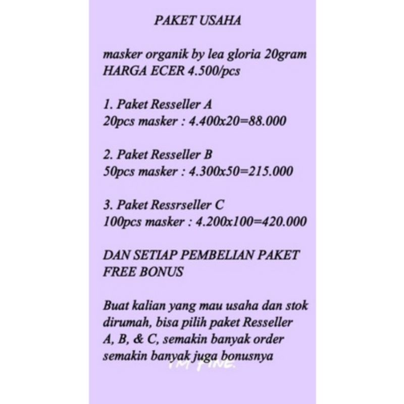 PAKET USAHA MASKER LEA GLORIA 20GR