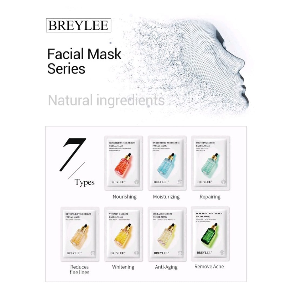 [BPOM] BREYLEE Sheet Mask Collagen | Retinol | Acne Treatment | Hyaluronic Acid | Vitamin C Masker Wajah Breylee Face Mask