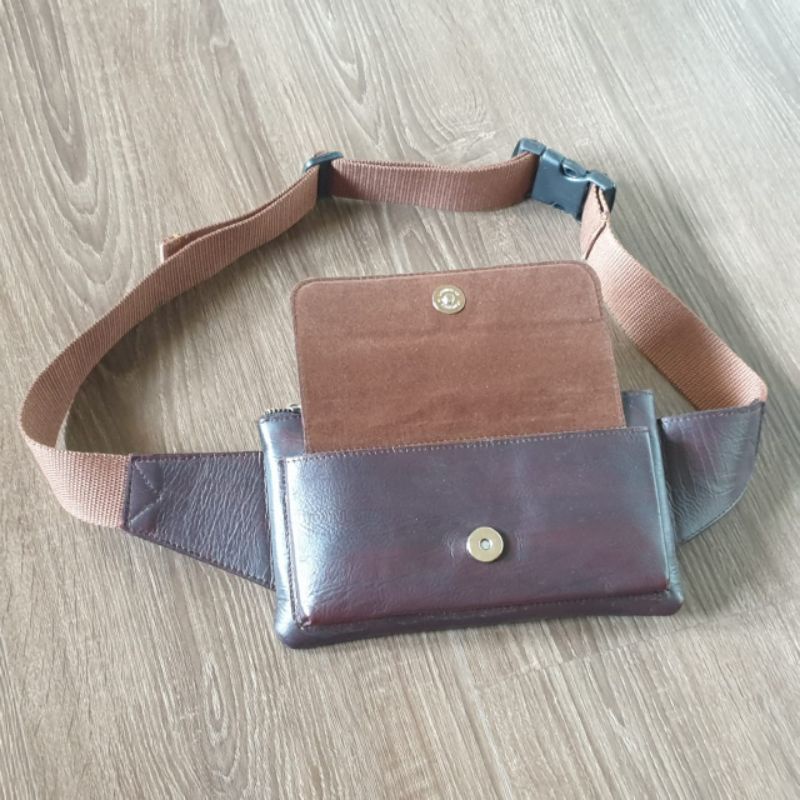 waistbag pria kulit asli casual cokelat