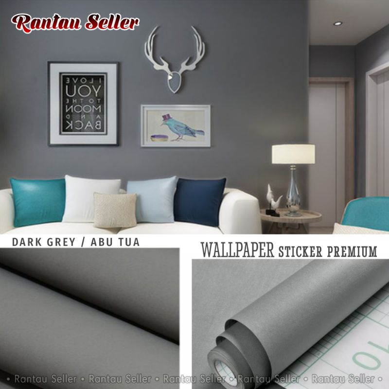 Wallpaper Sticker Dinding Motif Polos Abu Abu Tua