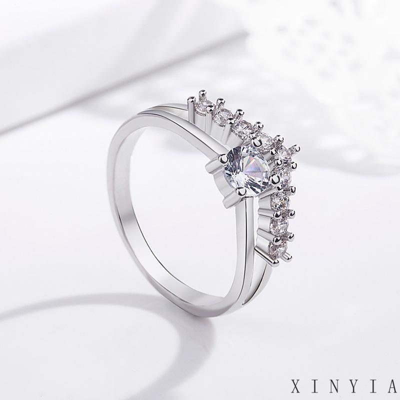 Xia.id Cincin Tunangan Alloy Simple Hias Zircon Aksesoris Pengantin Wanita