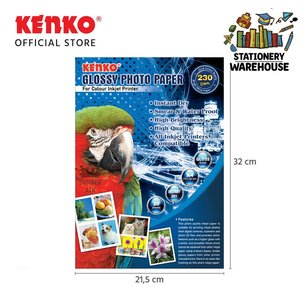 

Photo Paper KENKO 230 GSM / Kertas Cetak Foto Glossy Size A4 - 20 Lembar 1 PCS