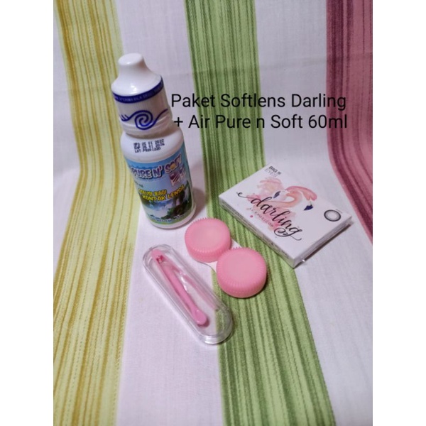 COD Paket Softlens Darling Normal Big Eyes Dia 16mm + Air Softlens Nice Look / Pure n Soft 60ml + Pinset + Lenscase - Paket Softlens Lengkap