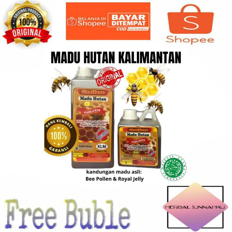 

NEW Kemasan Madu Kalimantan Gholiban 1kg / 1 kg Asli Botol Timbul Tulisan Gholiban