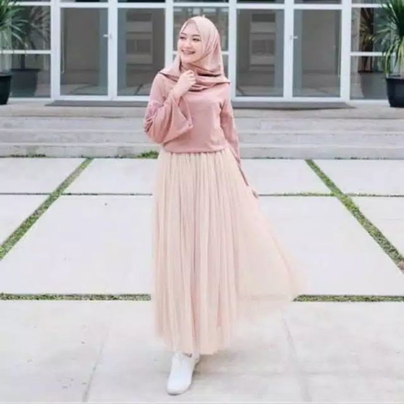 ROK TUTU MAXY MODEL HIGH WAIST LIPAT BAHAN MESH TULLE ELASTIS BISA COD