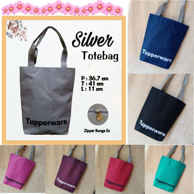 Tupperware Silver &amp; Other Colour Tote Bag ( Zipper Bunga Es )