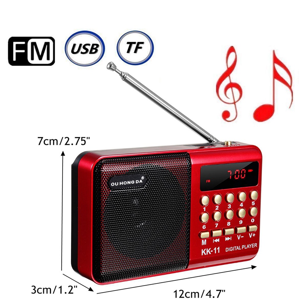 OU HONG DA Portable FM Radio Player TF Card - KK-11 - Red