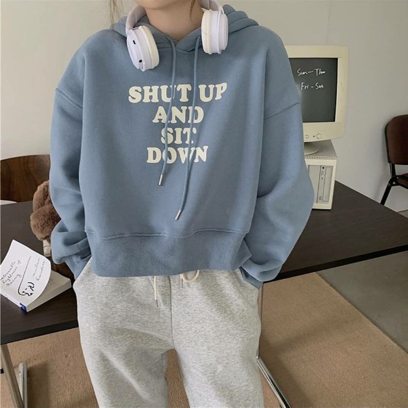 HOODIE WANITA - SHUT UP SWEATER HOODIE - ATASAN WANITA - HOODIE FLEECE-PAKAIAN TERLARIS-KOREAN STYLE