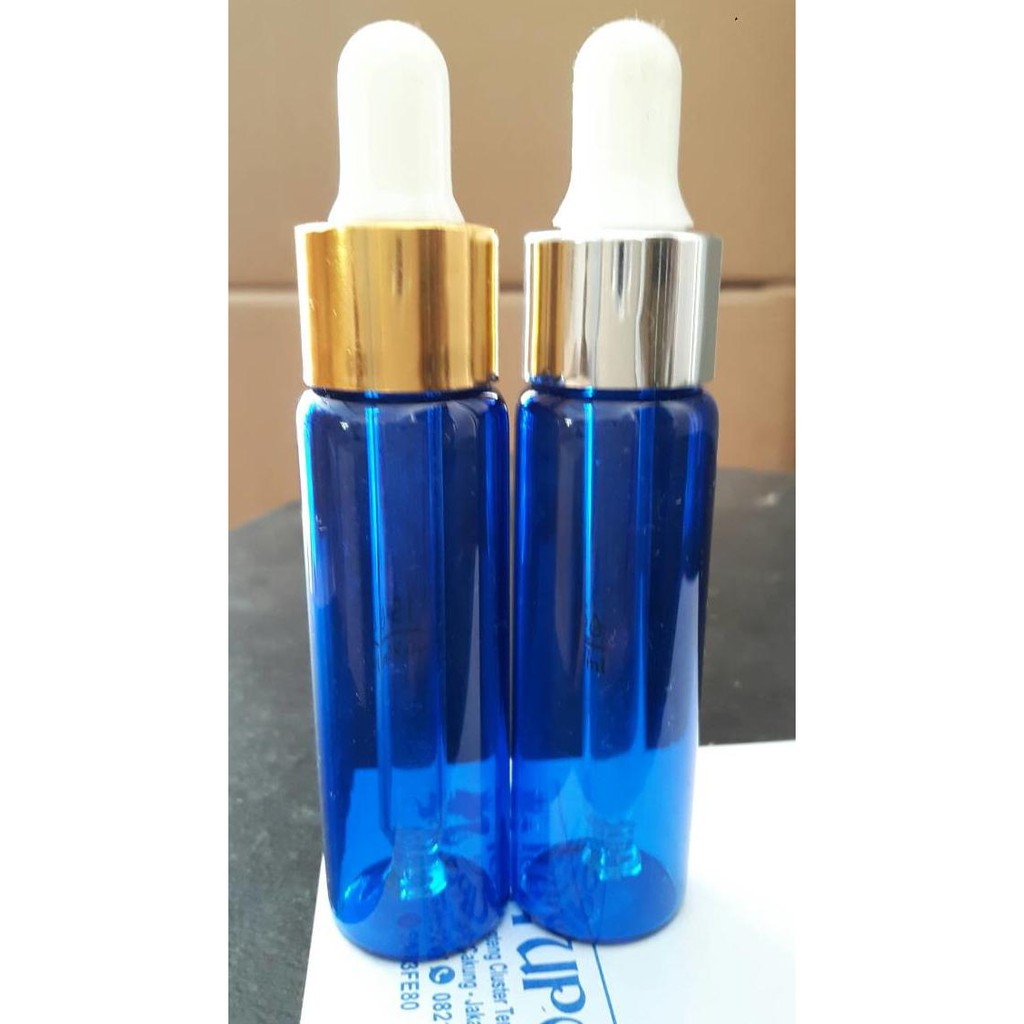 BOTOL 20 ML KACA BIRU TIPIS PIPET GOLD,SILVER