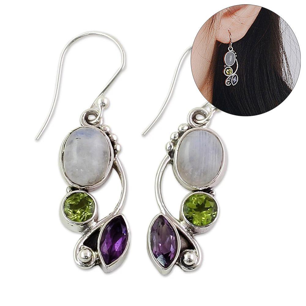 Anting LILY Moonstone Pesta Hook Juntai Peridot