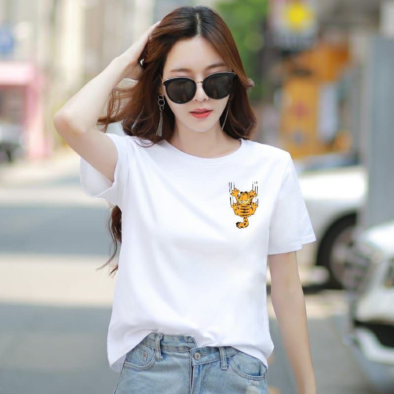 Kaos Wanita KUCING QARFIELD Baju Wanita Catton Combed Kaos Oblong Wanita