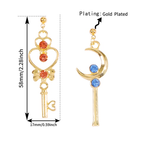 LRC Anting Tusuk Fashion Golden Heart Key Stud Earrings With Alloy Diamonds K01404