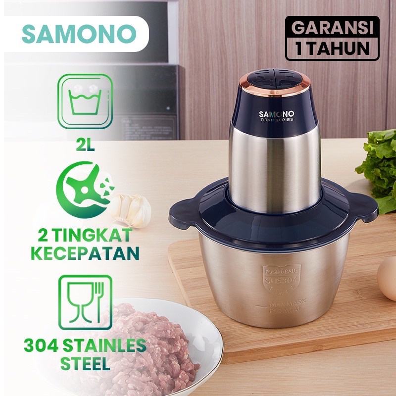 Samono 400W Food Chopper Blender Stainless Steel 2 Liter Food Processor Penggiling Daging Sayur 2 Speed SW-TC400W