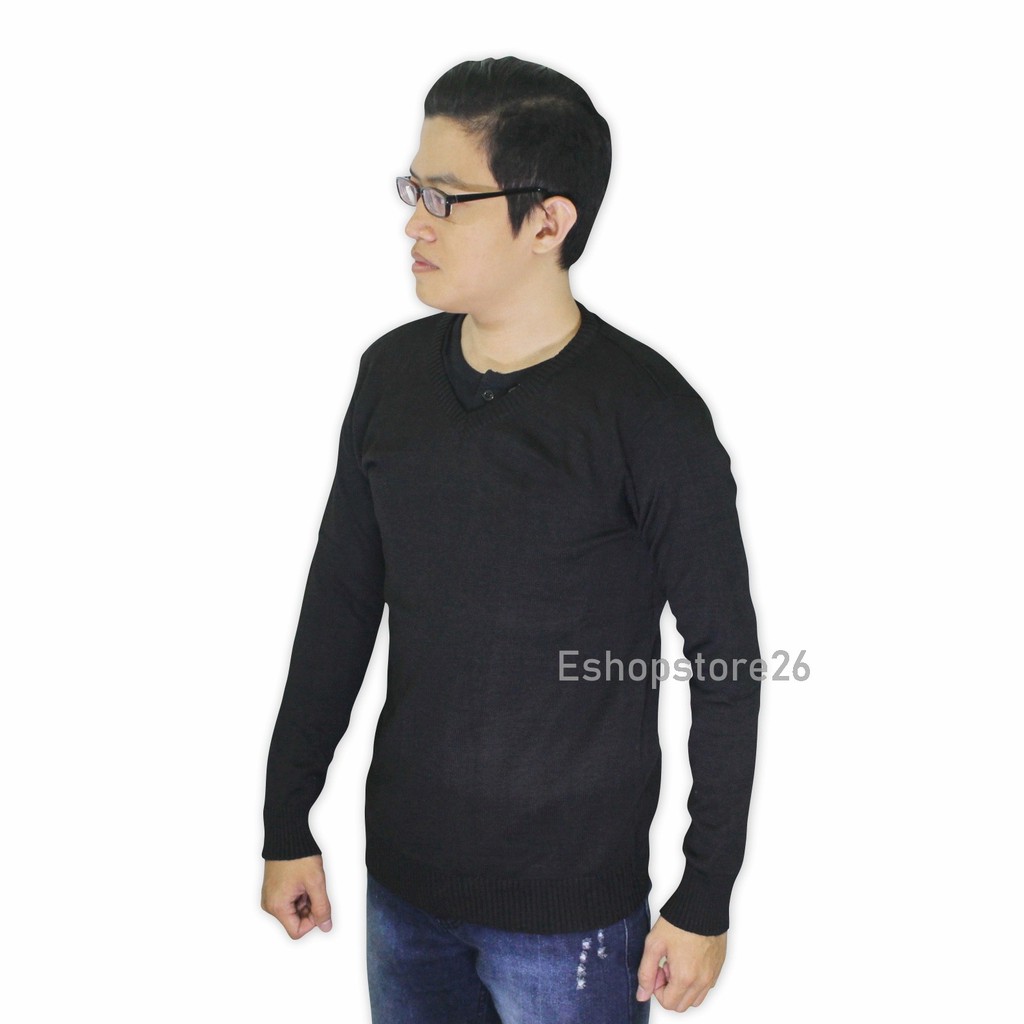 Sweater Rajut Vneck pria Greenlight - Jaket rajut pria v neck - Hitam