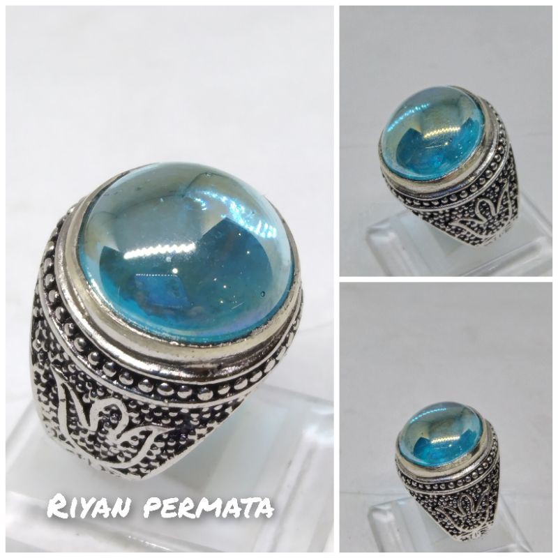 Cincin batu permata blue topas bulat